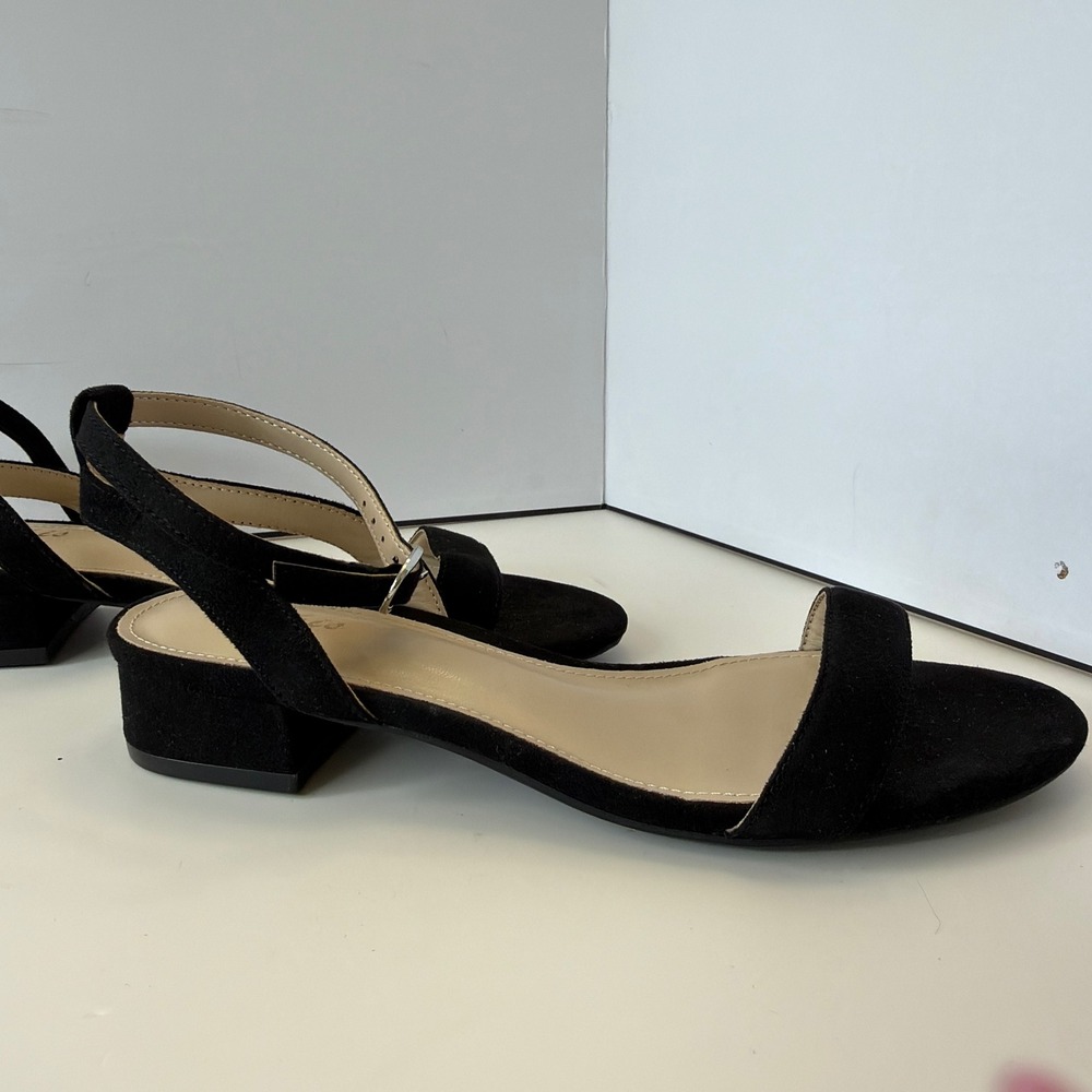 Ankis Womens Black Faux Suede Low Block Heel Ankle‎ Strap Sandals Size 8M